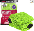 AIDEA Car Wash Mitt Microfiber, 2PK Scratch Free Lint-Free, Premium Chenille Microfiber Mitt Car Wash Brush, Green, Regular Size 7.12''X10.14''