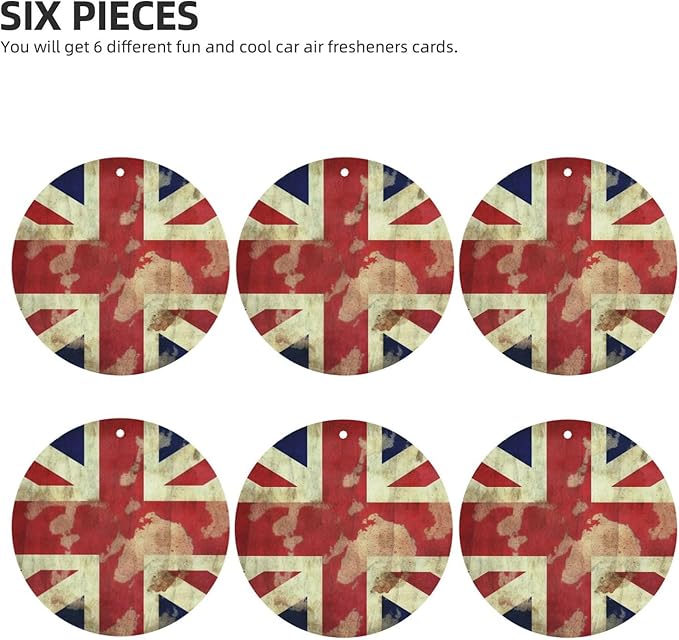 6 Pcs Car Air Fresheners Hanging Scented Cards for Car Fresheners Vintage Union Jack British Flag Car Aromatherapy Tablets Funny Hanging Air Freshener for Car Rearview Mirror Pendant