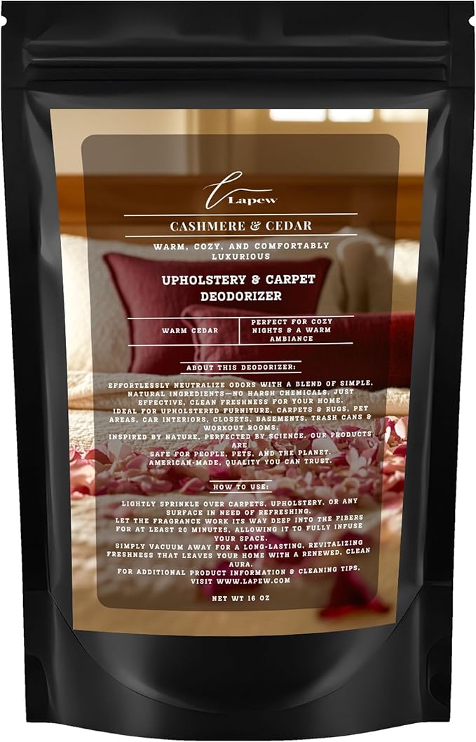 Lapew Cashmere Cedar Carpet Deodorizer Powder - Pet Safe Freshener for Vacuuming | Scented Odor Eliminator for Home | 16 oz