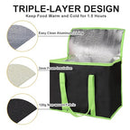 CIVJET 2-Pack Insulated Reusable Grocery Bags, X-Large Insulated Food Delivery Bag for Delivery Drivers, Commercial Food Warmer for Shopping, Tote Cooler Bags, Black with Green Edge