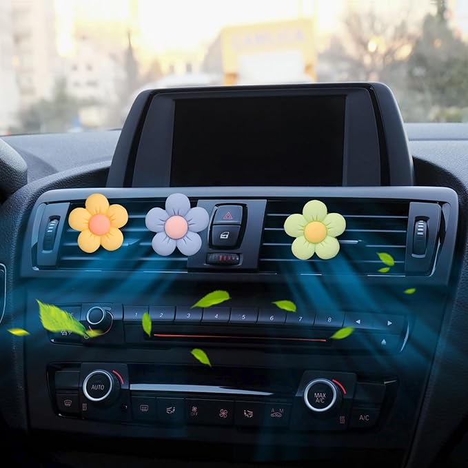 Cute Car Decor Interior Aesthetic Accessories for Women 6pcs Girly Flower Cars Air Freshener Vent Clips for Girls Pink/Purple/Blue/Green/Yellow Boho Scents Decorations Stuff Kawaii Christmas Gifts