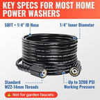 YAMATIC Pressure Washer Hose 50FT x 1/4", 3200 PSI Kink Resistant OEM-Quality Upgrade Power Washer Replacement/Extension with M22-14mm Brass Fittings for Ryobi, Troy Bilt, Greenworks, CRAFTSMAN
