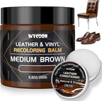 Leather Recoloring Balm with 100ml Mink Oil Conditioner | Medium Brown Repair Kit, Dye & Color Restorer for Furniture, Sofa, Car Seats, Bags | Restore Faded & Scratched Surfaces