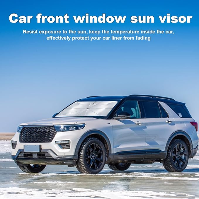 Car Windshield Sun Shade Umbrella, Reflects UV Rays and Protects Dashboard from Sun, Foldable Shade Front Windshield Car Accessories Interior (59x33.4 Inches)