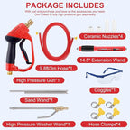 Pressure Washer Sand Gun Blaster Kit with Gun, 5000 PSI Sand Gun Blaster for Pressure Washer with Extension Wand & 4 PCS Replacement Nozzle & 1/4'' Quick Disconnect