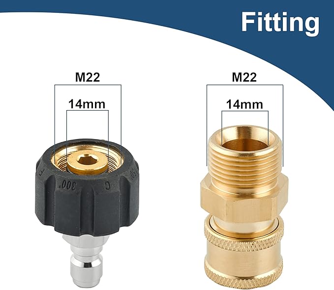 Pressure Washer Quick Connect Fittings, M22 14mm to 1/4 Inch Quick Connect Pressure Washer Adapter Set, 4 Pieces