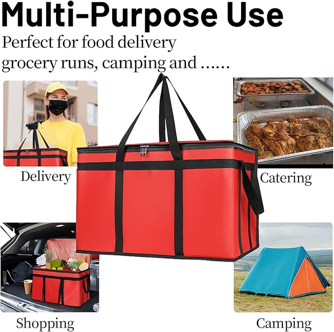 Bodaon Insulated Food Delivery Bag With Hard Bottom, XXXL Pizza Cooler Bags, Rideshare Delivery Bag, Grocery Shopping bag, Thermal Cold/Hot Styrofoam Carrier for Travel/Catering/Car