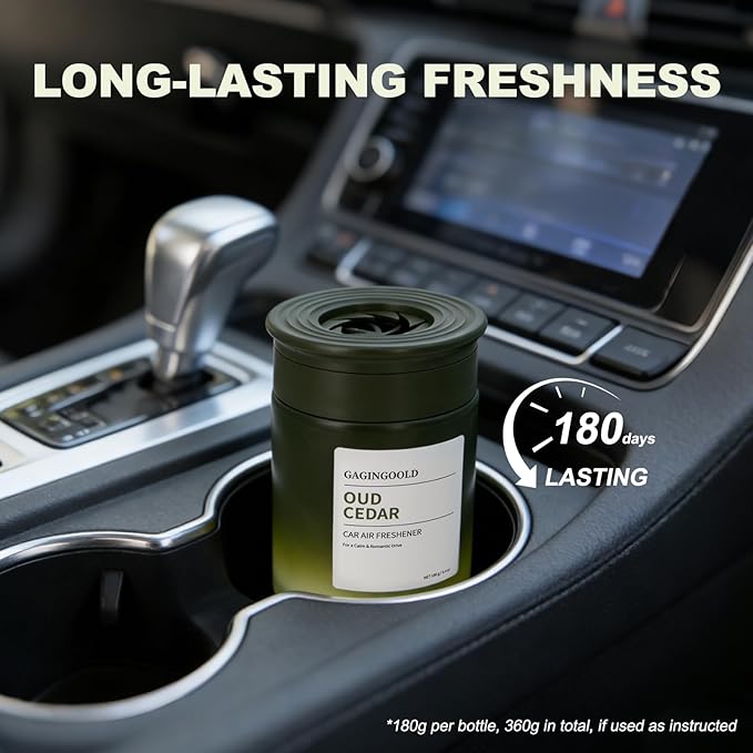 Car Air Freshener, Sandalwood Rose Scent Diffuser with Rotating Cap for Adjustable Fragrance Intensity, Gel Odor Eliminator for Home Car Bathroom, Every 6.4 oz Lasts 90 Days, 2 Pack, Green