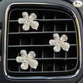 Daisy Air Vent Clips, 3 Pcs Cute Flower Crystal Rhinestone Car Air Conditioning Outlet Clip Vehicle Air Freshener Clip Charm Car Inter Decor Accessories for Women (Silver, 1.6inch)