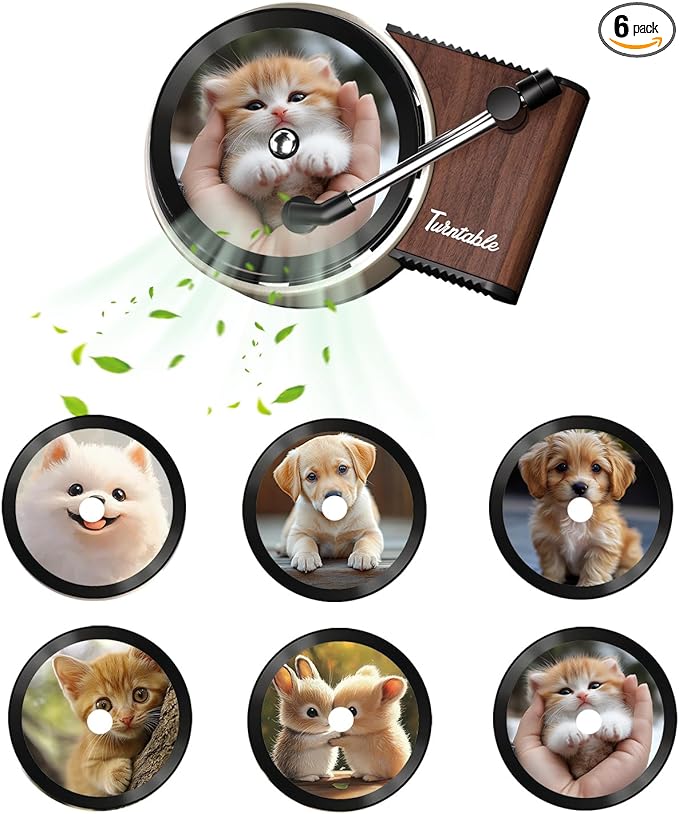 Customized Photo Car Air Freshener, Double-Sided Record Player Design, Unique Turntable Vinyl Shape,Meaning Gifts for Dad, Mom, Friends, Colleagues（6pcs） (Black B)