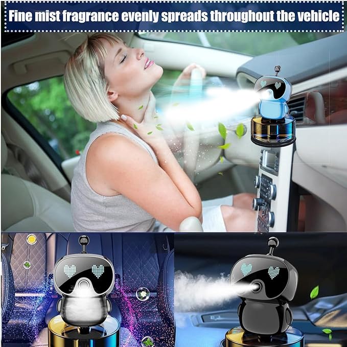 Robot Intelligent Aromatherapy Machine, Smart Cute Robot Car Air Freshener, Fine Spray/Fillable/Four-Gear Adjustment/Vibration Sensing/On-Off/Large Capacity Long-Lasting Fragrance/V1 (Blue, Ocean)