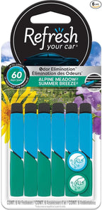 Refresh Your Car Odor Eliminating Auto Vent Stick Car and Home Air Freshener, Summer Breeze/Alpine Meadow Scent, 6 Sticks