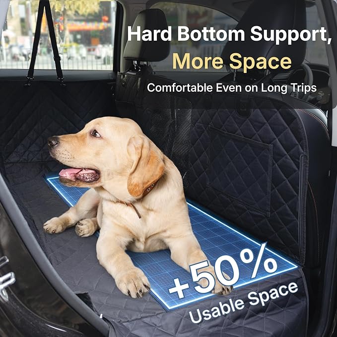 Back Seat Extender for Dogs, Semi-Hard Bottom Car Seat Cover for Dog, Waterproof & Anti-Scratch, Upgraded Support, Easy to Install and Clean, Fits Compact SUVs Only