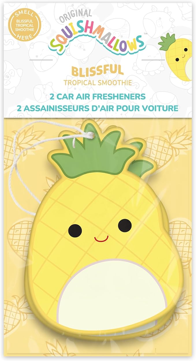 Studio Oh! x Squishmallow Maui Car Air Fresheners, Pack of 2 Scented Hanging Car Air Freshener, Sweet Tropical Fruits, Ripe Citrus, and Creamy Vanilla - Blissful Tropical Smoothie
