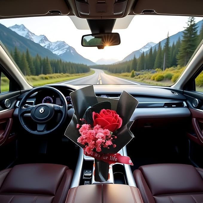Red Fresh Flowers Mini Dried Flowers Bouquet for Car Air Vent Clips, Mini Flower Bouquet,Car Air Outlet Perfume Decoration, Car Air Fresheners Interior Accessories for Women Men
