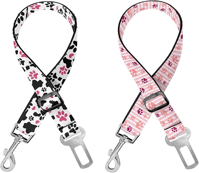 Cute Design 2-Pack Set Adjustable Pet Cat Dog Car Seat Belt, Adjustable Buckle Pet Car Harness Fabric Lanyard from 22 to 38 Inches Seatbelt Leash (Cow Dog -Two Piece in one Set)
