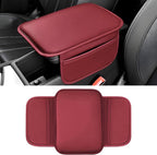 Car Center Console Cover, 11.6"×8.3" Leather Car Armrest Cushion Pad with 2 Storage Pockets, Comfortable Arm Rest Box Cover Mat for Most Vehicles, Universal Interior Accessories (Wine Red)