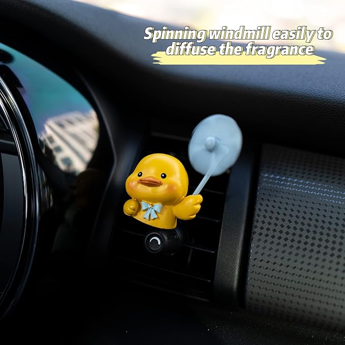 Yellow Duck Car Air Freshener with 2 Scented Replacement Tablets, Decorative Auto Accessories, Cute Velentine's Day Small Gift