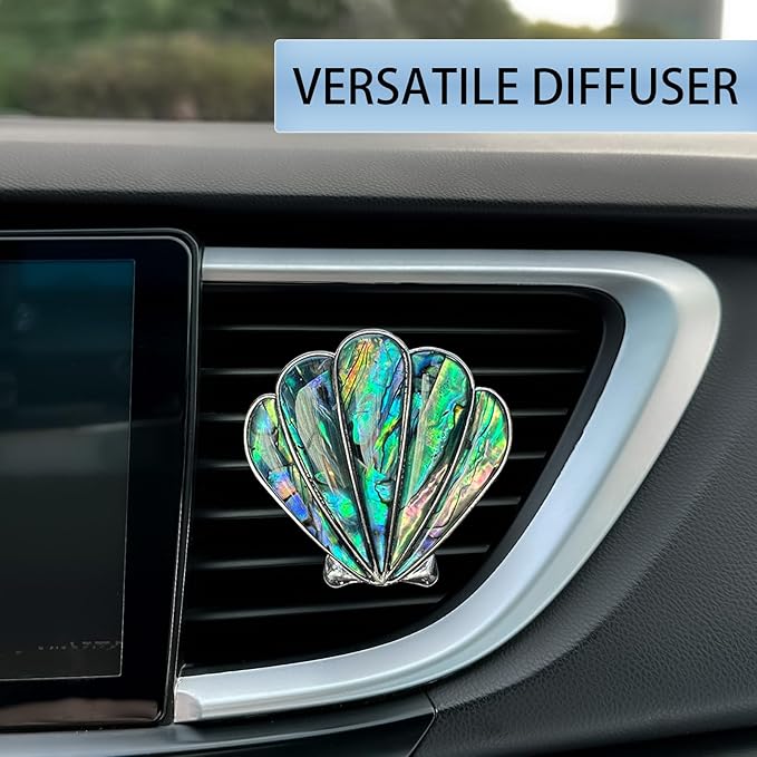 Seashell Car Decor,Coastal Car Air Freshener,Iridescent Abalone Seashell Air Vent Clips,Ocean Themed Car Interior Dashboard Accessories,Girly Refillable Diffuser