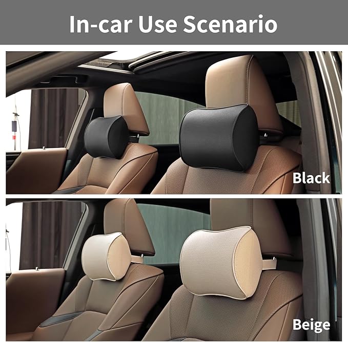 Car Headrest Pillow, Soft Memory Foam Car Neck Pillow with Adjustable Strap, Removable Breathable Cover for Long Drives & Office (Black, Pack of 1)