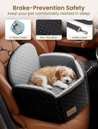 Dog Car Seat for Small/Medium Dogs Up to 35 lbs, Elevated Memory Foam Dog Booster Seat with 2 Safety Belts, Travel Safety Pet Car Seat with Detachable Washable Cover and Storage Pockets (Black/Grey)