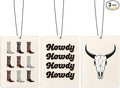 Boho Western Howdy Car Air Freshener, Preppy Black Cowgirl Boots Bull Skull Air Freshener Hanging 3 Pcs for Cars Closet Drawer or Books, Cute Western Car Accessories Mirror Decor for Women Men
