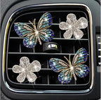 Bling Butterfly Air Vent Clips,4Pcs Blue Crystal Daisy Car Air Fresheners Vent Clips Car Diffuser Vent Clip Rhinestone Diamond Flower Decoration Bling Cars Accessories for Women ，Interior Accessories