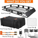 64"x39" Universal Roof Rack Basket with Cargo Bag, Adjustable Steel Roof Cargo Basket up to 200 lbs Capacity, Car Top Carrier for SUV, Truck, and Vehicle Rooftop Storage