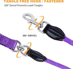 6FT Heavy Duty Dog Leash for Small Medium Large Dogs, Tangle Free Reflective Dog Training Leash with Double Handle, Seat Belt Buckle & Poop Bag Holder (Purple)