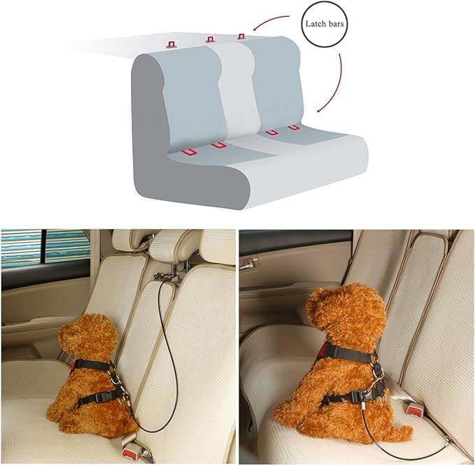 Mogoko Pet Dog Car Seat Belt Restraint, Coated Stainless Steel Chew Proof Dog Vehicle Safety Tether Cable, Double Clip No-Chew Pet Car Leash Lead-40 Inch