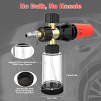 Foam Cannon Pro, Foam Cannon for Pressure Washer with 1/4" Quick Connector, Mini Soap Cannon with Adjustable Nozzle for car wash, Additional 1.1mm Orifice Nozzle (Black - Red)