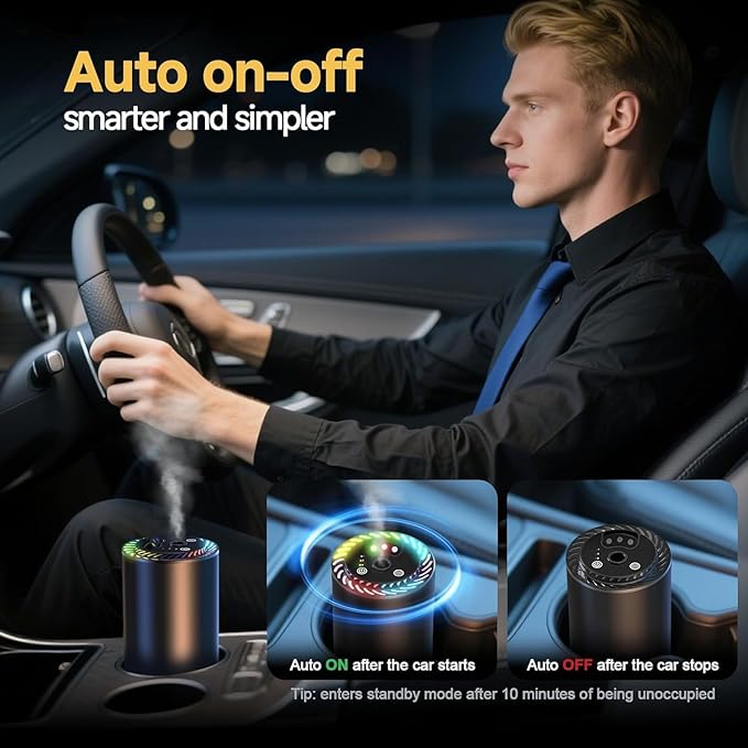 Smart Car Air Freshener with Star Light & 150ml Diffusers Oil Refills, Auto On/Off Aroma Diffuser, 3 Adjustable Mist Modes Rechargeable Aromatizante para Carro - Car Diffuser（New Car Smell*3）