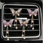 4Pcs Bling Butterfly Car Aromatherapy Air Vent Clips,Diamond Pearl Pendant Butterfly Air Fresheners Vent Clips Cars Decoration Cars Interior Decor Bling Car Accessories for Women, Interior Accessories