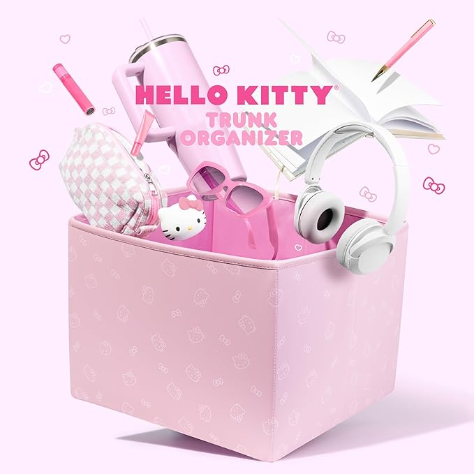 Sanrio Hello Kitty Car Trunk Organizer, Steering Wheel Cover, Air Freshener & Refill – Cute, Collapsible, Heavy-Duty Storage & Car Accessories for Groceries, Tools, Travel – 12.5"L x 12.5"W x 9"H