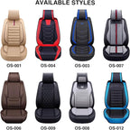 OASIS AUTO Car Seat Covers Full Set Premium Waterproof Faux Leather Cushion Universal Accessories Fit SUV Truck Sedan Automotive Vehicle Auto Interior Protector (OS-001 Brown)