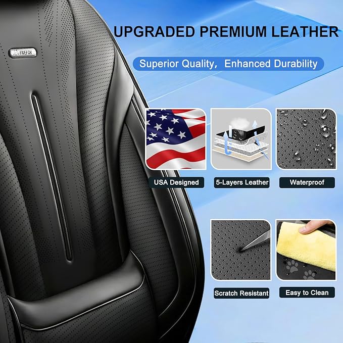 Fit Cruze Car Seat Covers (Front Pair) for Select Chevrolet/Chevy Cruze 2011-2019 - Premium Full Coverage Leather, Airbag Compatible, Waterproof & All Weather Seat Cushion Protector, Black