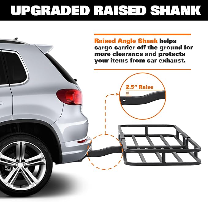 WEIZE 53 x 19 x 4-1/8 Inch Hitch Cargo Carrier, 500 lbs Capacity Steel Hitch Cargo Rack Basket with Net, Strap, Tightener for Car SUV Truck Traveling Camping, 2" Receiver
