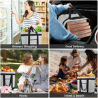 mosago 2PK Insulated Grocery Tote Bags, Large 39L Reusable Cooler Bags with Zipper, Leak-Resistant Thermal Shopping Bag for Food Delivery, Beach, Travel, Picnic & Camping, Collapsible