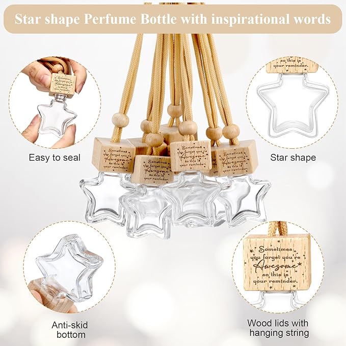 36 Pcs Star Shaped Car Fragrance Diffuser Bottle Bulk - Appreciation Gifts Set Hanging Glass Diffusers with Inspirational Message for Coworker Teacher Staff Thank You Gift (Sometimes)