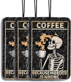 Funny Goth Car Air Freshener Hanging Skeleton Car Accessories Hanging 3Pcs, Coffee Because Murder Is Wrong Skeleton Cars Decor Fun Skull Car Accessories for Men Friends Women(Coffee)