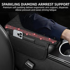 NBTEPEM Bling Car Center Console Cover, Leather Car Arm Rest Cover Cushion with 2 Storage Bags, Universal Automotive Armrest Protector Storage Box, Bling Accessories Interior for Most Vehicles (Red)
