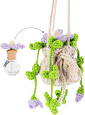 Crochet Plant Car Air Freshener, Cute Car Rearview Mirror Decor Hanging Ornament, Purple Flowers Knitted Handmade Auto Interior Accessories for Women (Purple Flowers)