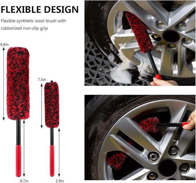 6PCS Car Wheel Cleaning Pro Kit, Soft Wheel Cleaner Tire Brush Detailing Brush with Applicator Pads, Scratch-Free Rim Brushes Tire Scrubber Dressing Pads for Vehicle Cleaning