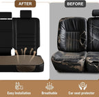 3 PCS Linen Car Seat Covers with Storage Pocket, Back Seat Covers Protectors with Non-Slip, Breathable Bench Seat Covers Universal Fit for SUVs, Cars, Trucks (Brown)
