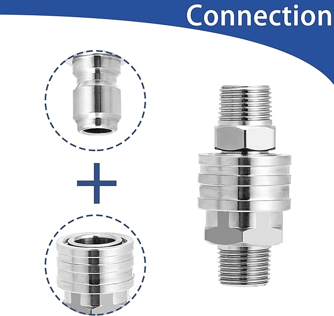 M MINGLE Pressure Washer Adapter Set, 2 Sets 3/8" Quick Connect Fittings, Male Pressure Washer Quick Disconnect Kit, Stainless Steel, 5000 PSI