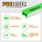FurDozer Pet Hair Remover & Auto Detailing Tools - Cat & Dog Hair Remover for Carpets, Car Interiors, Couches, Bedding, & Pet Furniture (Green, X3 PRO - 5" Long)