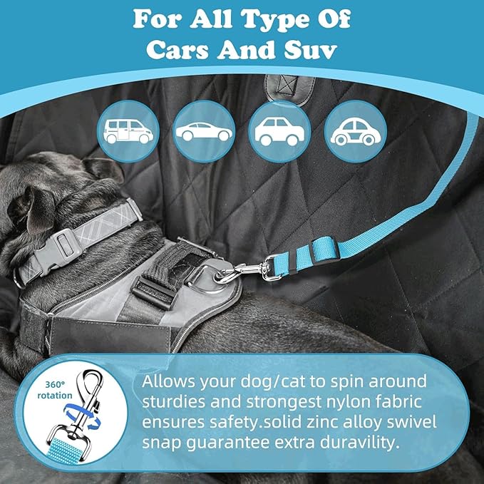 Pet Dog Cat Seat Belts, Car Headrest Restraint Adjustable Safety Leads Vehicle Seatbelt Harness (1 Pack) (Blue)