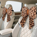 2 Pack Bow Car Headrest Pillow Comfortable Soft Plush Head Rest Cushion, Neck Pillow for Driving Office Use and Car Interior Decoration (Leopard)