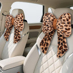 2 Pack Bow Car Headrest Pillow Comfortable Soft Plush Head Rest Cushion, Neck Pillow for Driving Office Use and Car Interior Decoration (Leopard)