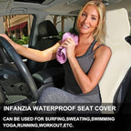 INFANZIA Premium Waterproof Seat Cover Towel Protector Neoprene Universal Fit, Upgraded 100% Washable & Removable Non-Slip Sweat Carseat Towel Covers, Perfect for Gym/Yoga/Workout（Beige,2PCS